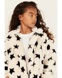 Urban Republic Girls' Star Print Faux Fur Moto Jacket