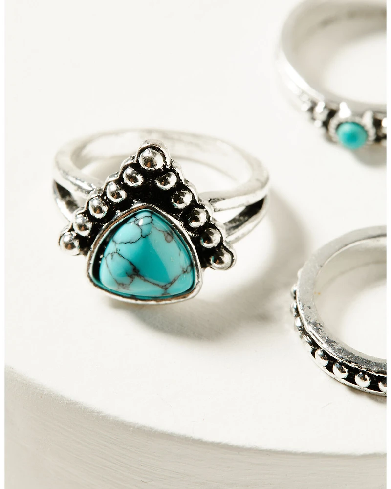 Shyanne Women's Turquoise and Silver-Toned Dotted Ring Set - 3 Piece