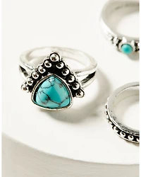 Shyanne Women's Turquoise and Silver-Toned Dotted Ring Set - 3 Piece