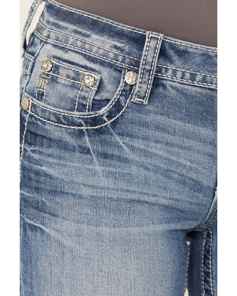 Miss Me Women's Medium Wash Dream Catcher Embroidered Mid Rise 32" Bootcut Stretch Denim Jeans