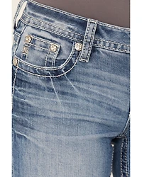 Miss Me Women's Medium Wash Dream Catcher Embroidered Mid Rise 32" Bootcut Stretch Denim Jeans