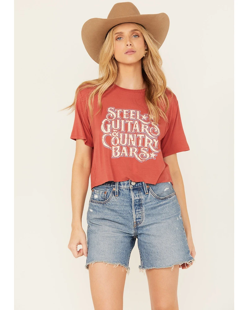 Rock & Roll Denim Women's Steel Guitars Country Bars Short Sleeve Cropped Graphic Tee