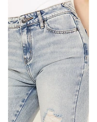 Cleo + Wolf Women's Light Wash High Rise Straight Cropped Jeans