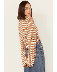 Rock & Roll Denim Women's Crochet Tie Front Long Sleeve Top
