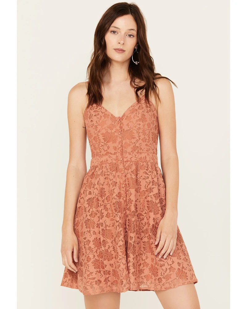 Molly Bracken Women's Lace Button-Down Sleeveless Mini Dress