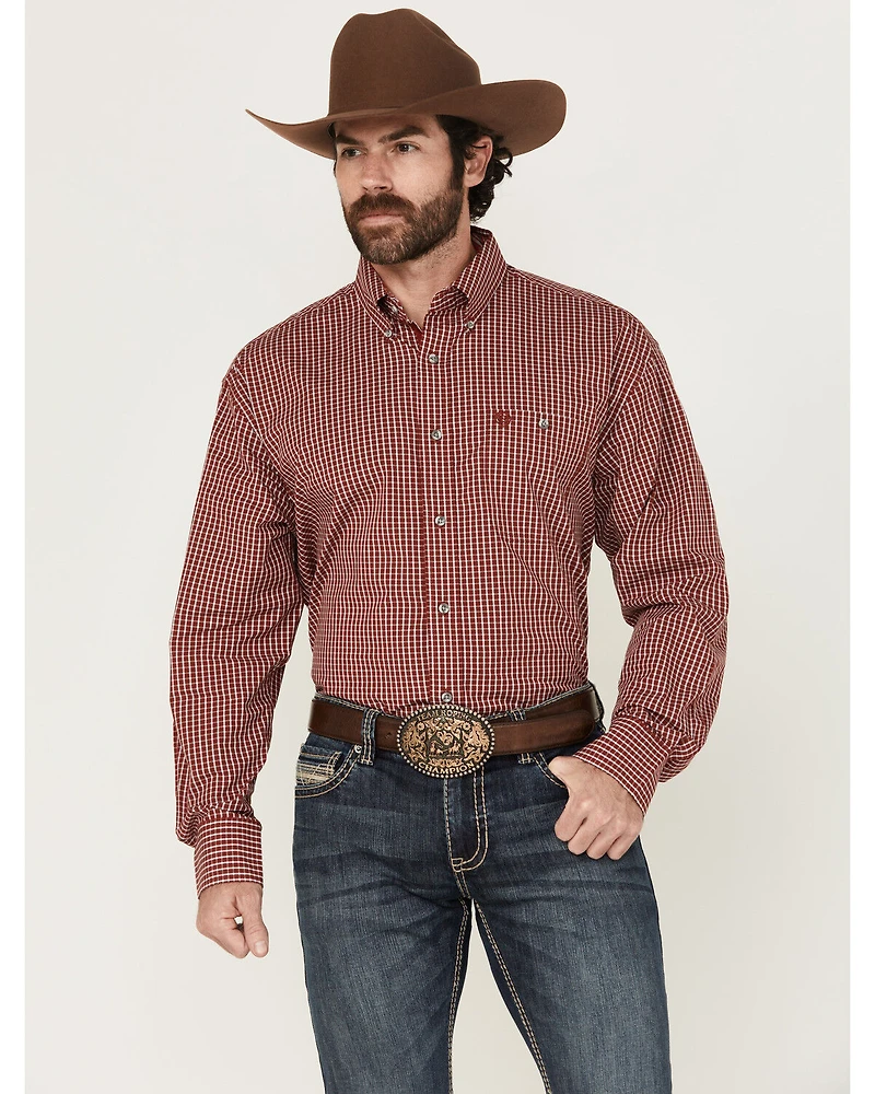 George Strait by Wrangler Men's Checkered Print Long Sleeve Button-Down Stretch Western Shirt