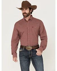 George Strait by Wrangler Men's Checkered Print Long Sleeve Button-Down Stretch Western Shirt