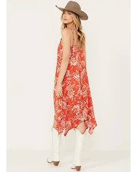 Wild Moss Women's Floral and Paisley Print Hanky Hem Midi Dress