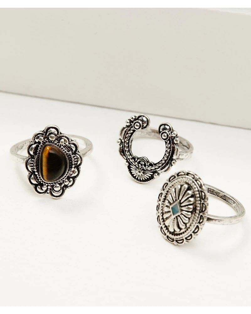 Shyanne Women's Juniper Sky Squash Blossom Ring Set - 5 Piece