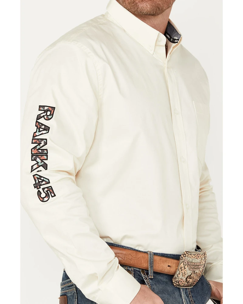 RANK 45® Men's Solid Twill Logo Long Sleeve Button-Down Western Shirt