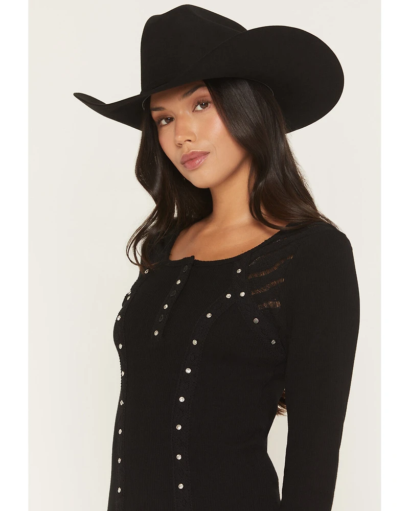 Miss Me Women's Embellished Lace Long Sleeve Shirt