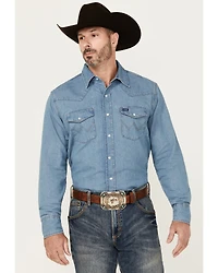 Wrangler Men's Stonewash Denim Long Sleeve Work Shirt