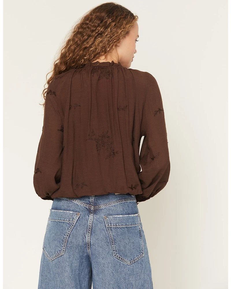 Wild Moss Women's Embroidered Peasant Top