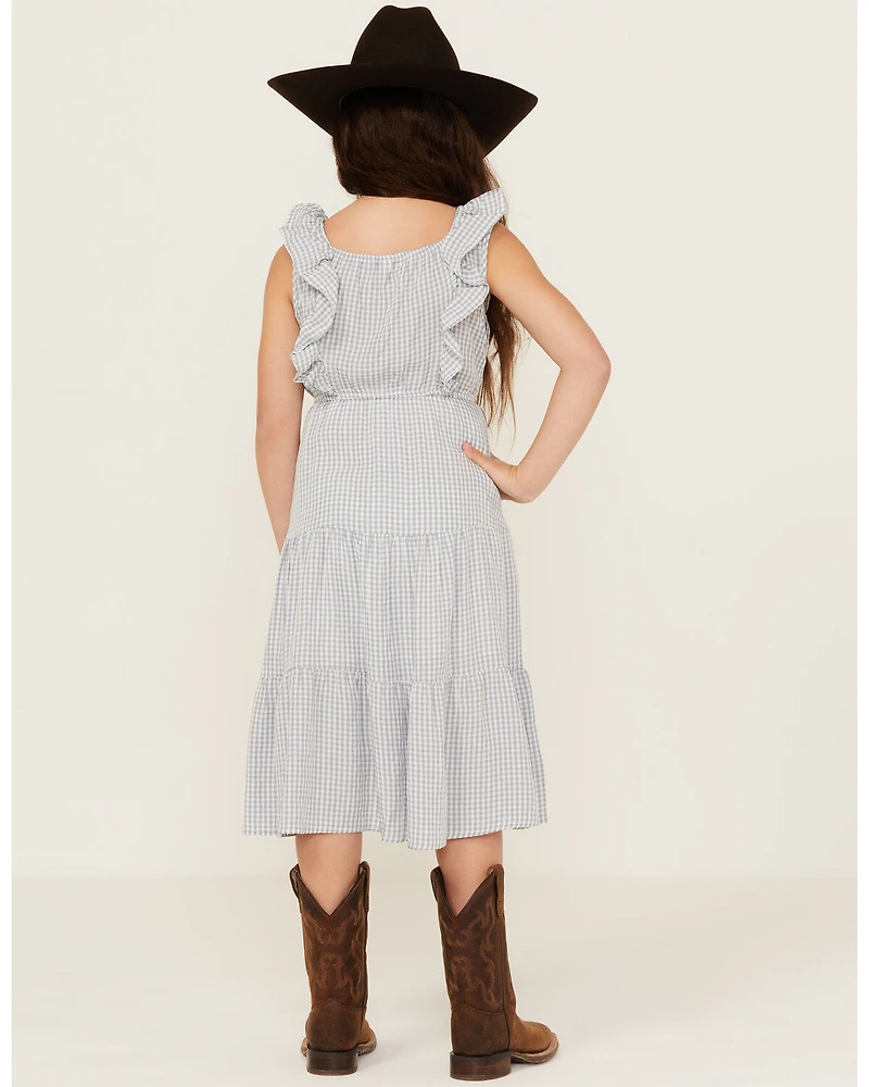 Hayden LA Girls' Gingham Print Puff Sleeve Midi Dress