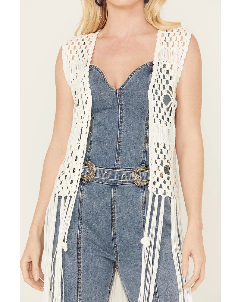 Rock & Roll Denim Women's Crochet Fringe Vest