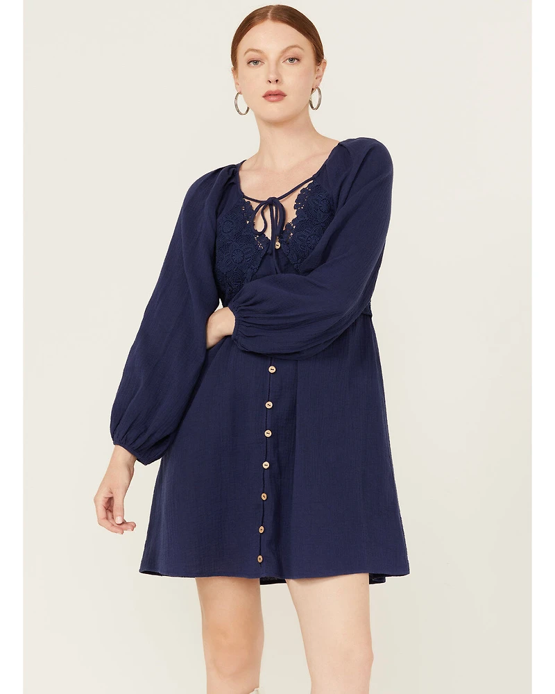 Yura Women's Long Sleeve Peasant Mini Dress
