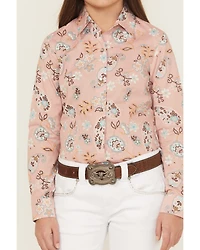 Cruel Girl Girls' Printed Long Sleeve Rhinestone Snap Western Shirt