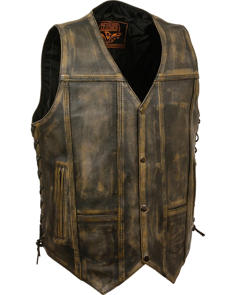 Milwaukee Leather Men's Distressed 10 Pocket Vest - 4X