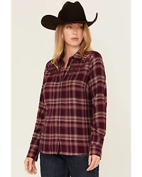 Shyanne Women's Lace Yoke Plaid Print Long Sleeve Button-Down Western Shirt