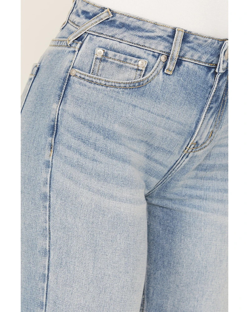 Cleo + Wolf Women's Medium Wash High Rise Slim Straight Ankle Jeans