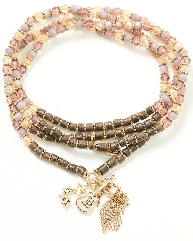 Lainey Wilson Women's Beaded Charm Star Guitar Necklace