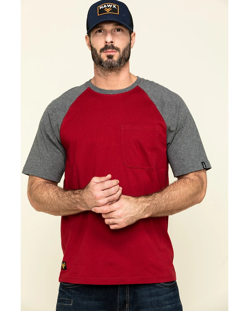 Hawx Men's Red Midland Short Sleeve Baseball Work T-Shirt - Tall