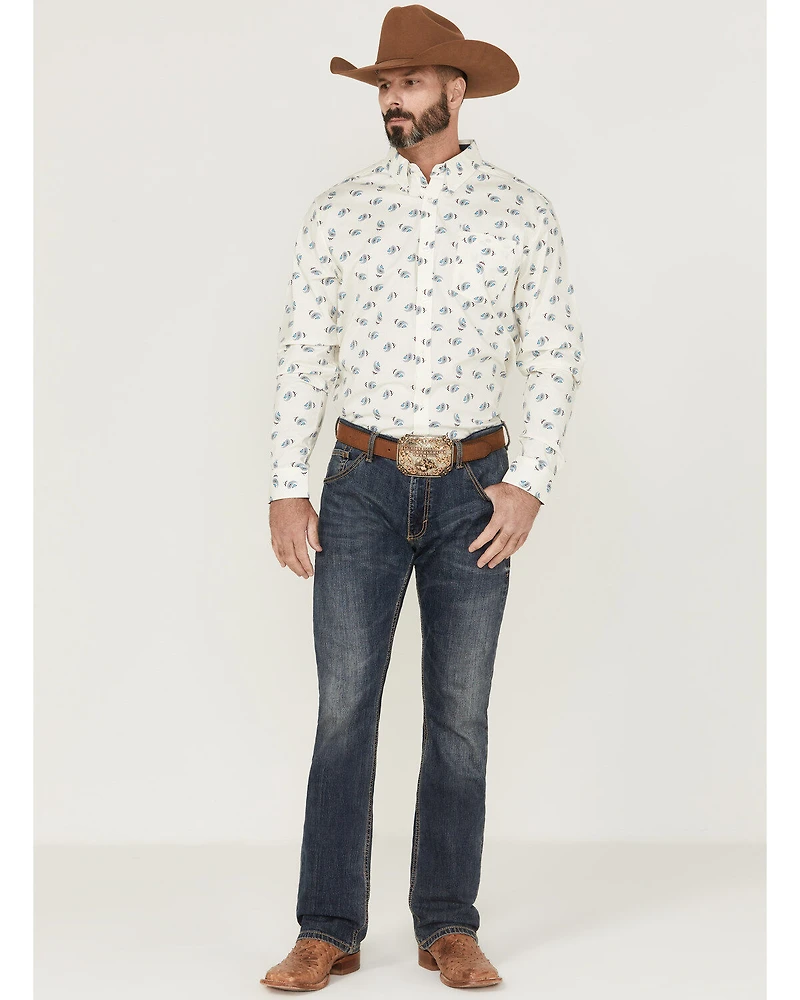 RANK 45® Men's Roughstock Paisley Geo Print Long Sleeve Button-Down Western Shirt