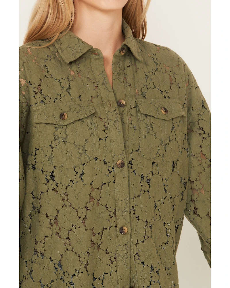Shyanne Women's Lace Fringe Button Down Shacket