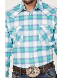 Rough Stock By Panhandle Men's Stretch Ombre Plaid Long Sleeve Pearl Snap Western Shirt