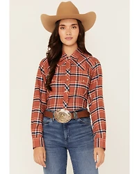 Ely Walker Women's Plaid Print Long Sleeve Snap Flannel Shirt
