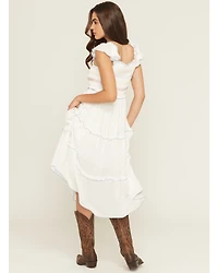 Wild Moss Women's Smocked Ruffle Sleeve Midi Dress