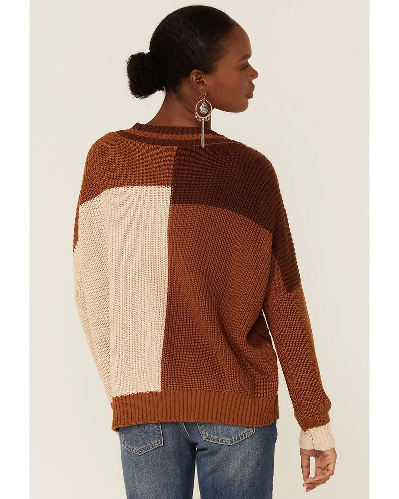 Wild Moss Women's Patchwork Mixed Knit Sweater