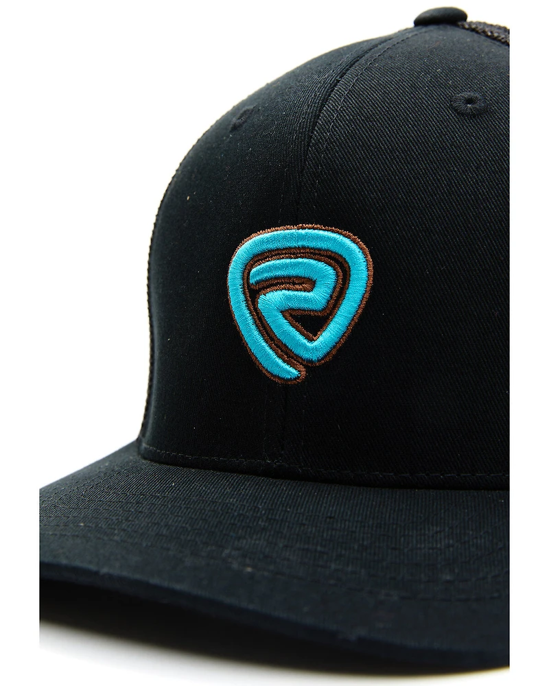 Rock & Roll Denim Men's Black & Turquoise Embroidered Logo Mesh-Back Ball Cap
