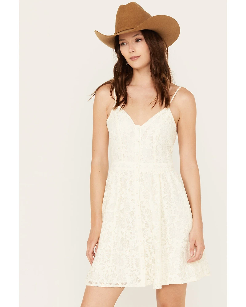 Molly Bracken Women's Lace Button Down Sleeveless Mini Dress
