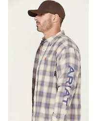 Ariat Men's FR Crenshaw Logo Plaid Print Long Sleeve Button-Down Work Shirt