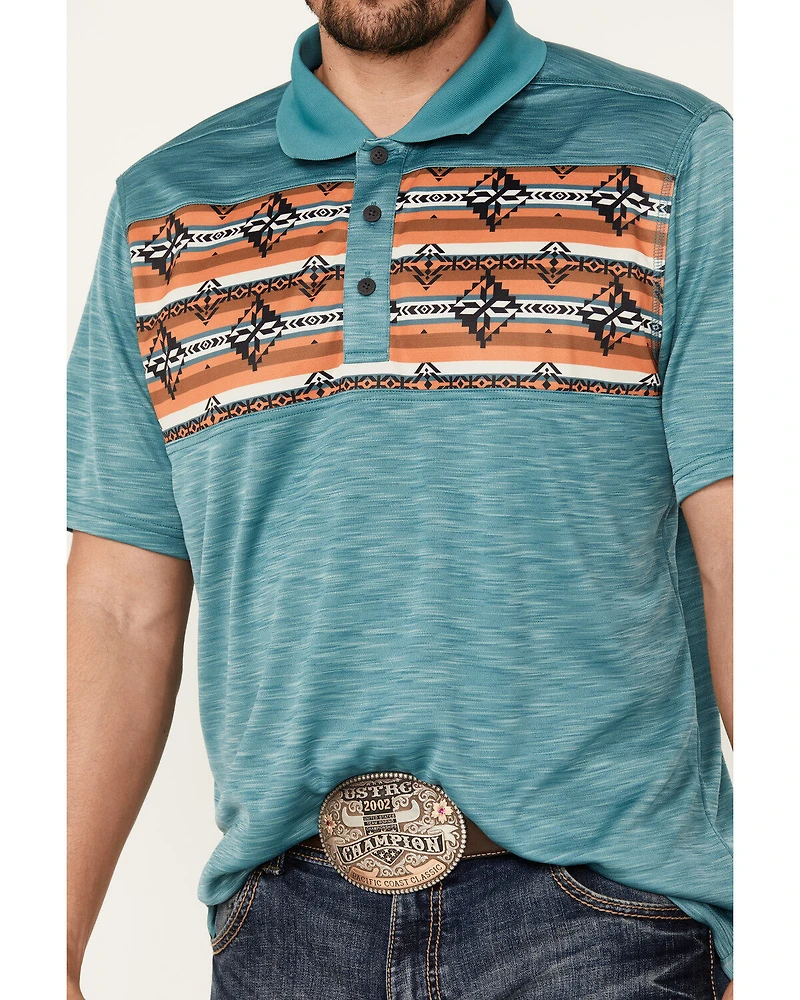 RANK 45® Men's Jacinto Southwestern Border Striped Short Sleeve Polo Shirt