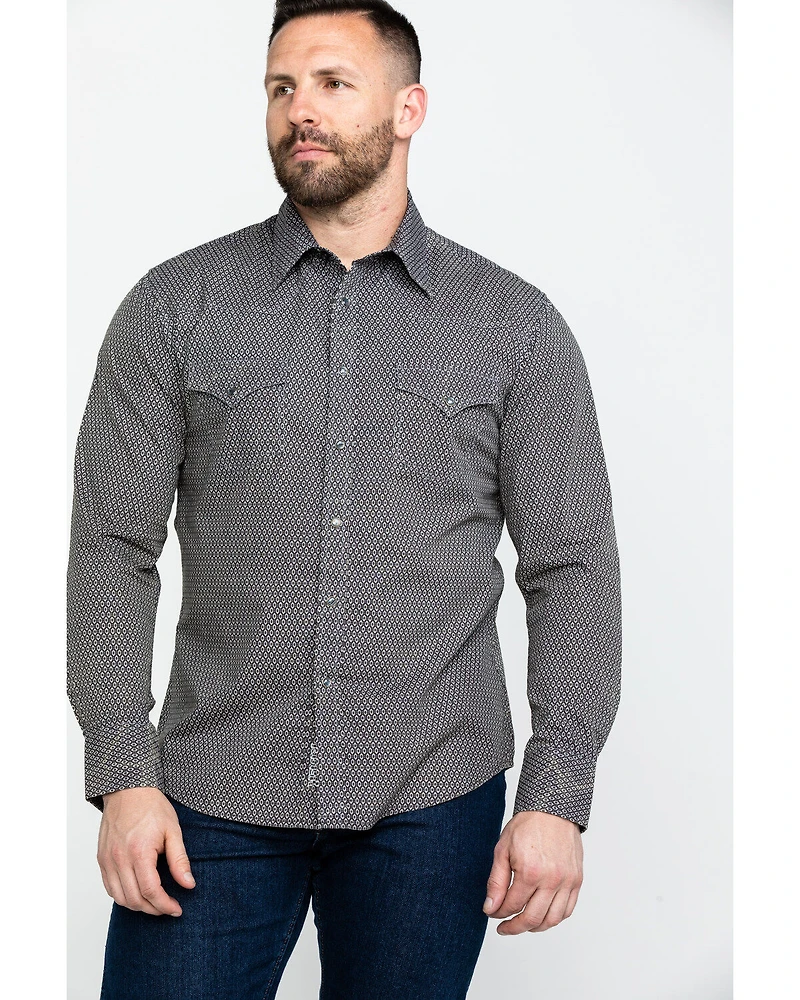 Rock & Roll Denim Men's Brown Washed Poplin Print Long Sleeve Western Shirt