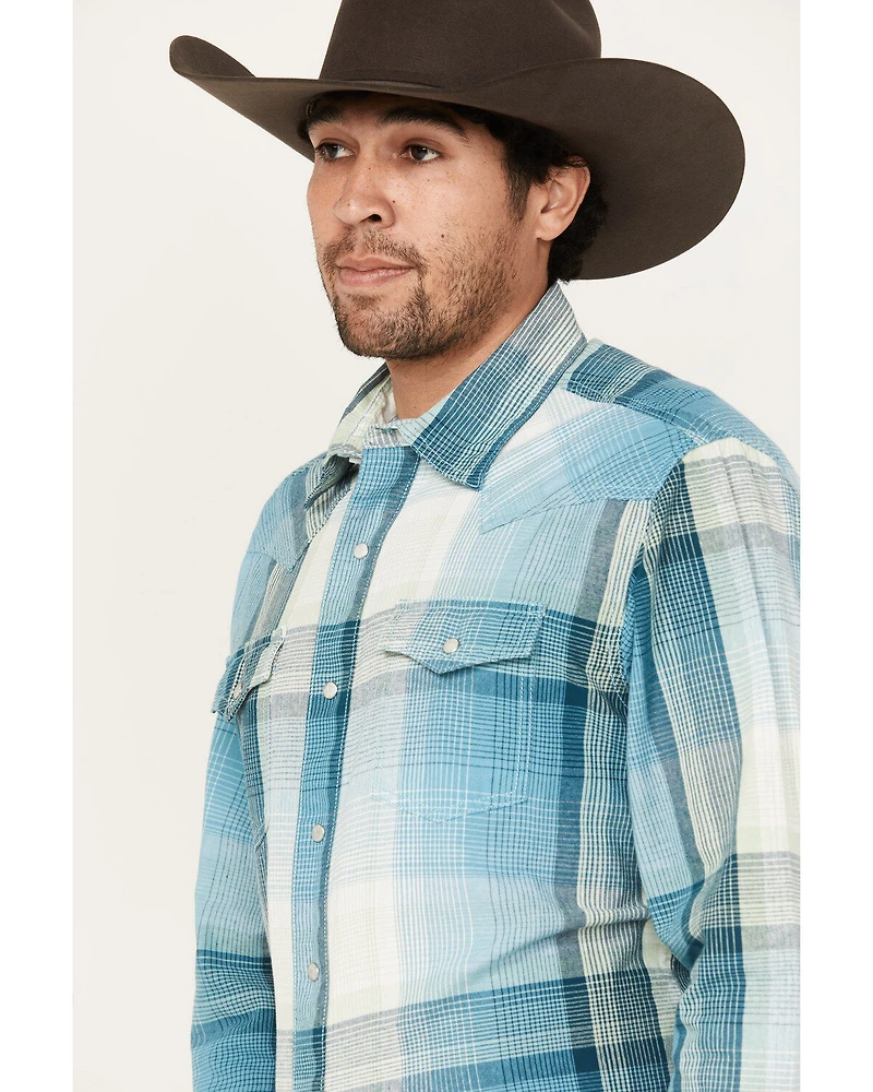 Wrangler Retro Men's Premium Plaid Print Long Sleeve Snap Western Shirt