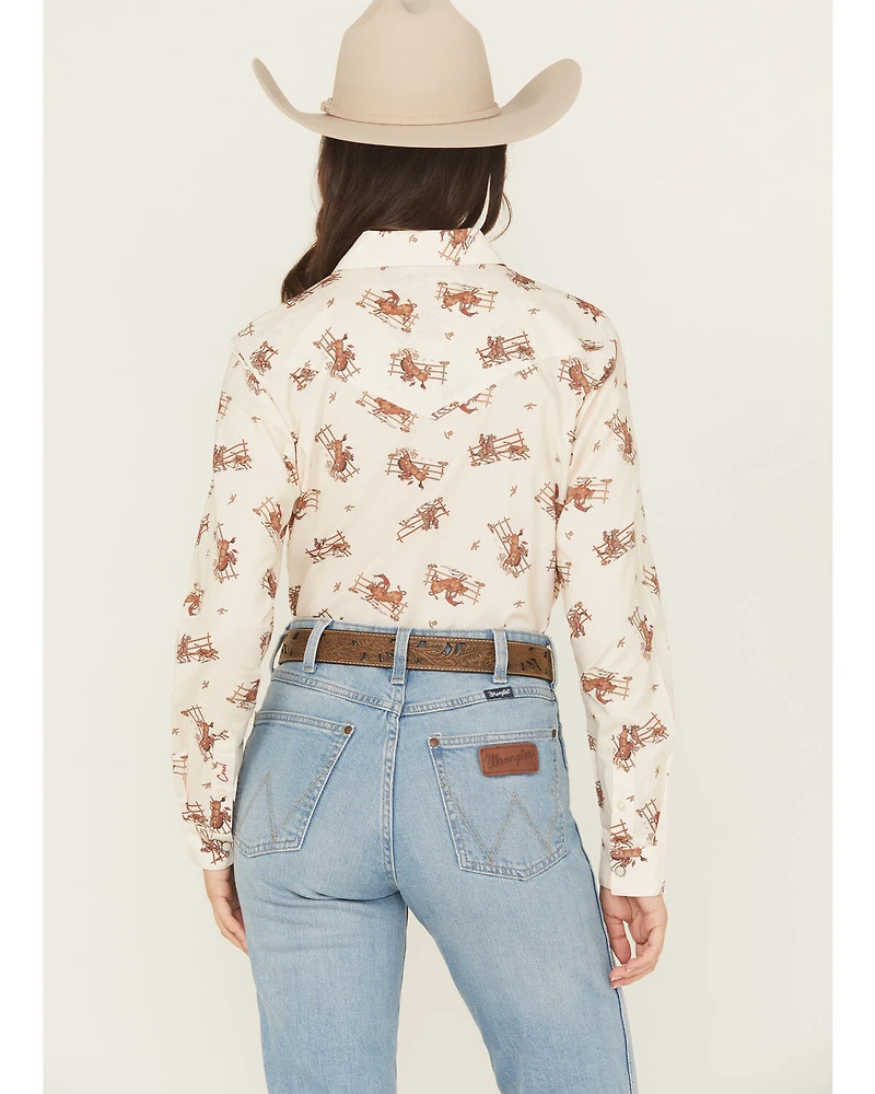 Cruel Girl Women's Horse Rider Conversational Print Long Sleeve Snap Western Shirt