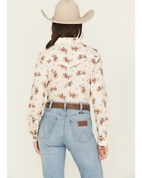 Cruel Girl Women's Horse Rider Conversational Print Long Sleeve Snap Western Shirt