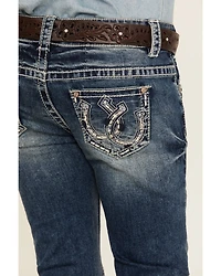Shyanne Girls' Medium Wash Double Horseshoe Pocket Bootcut Stretch Denim Jeans
