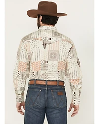 Cowboy Hardware Men's Southwestern Print Long Sleeve Snap Stretch Western Shirt