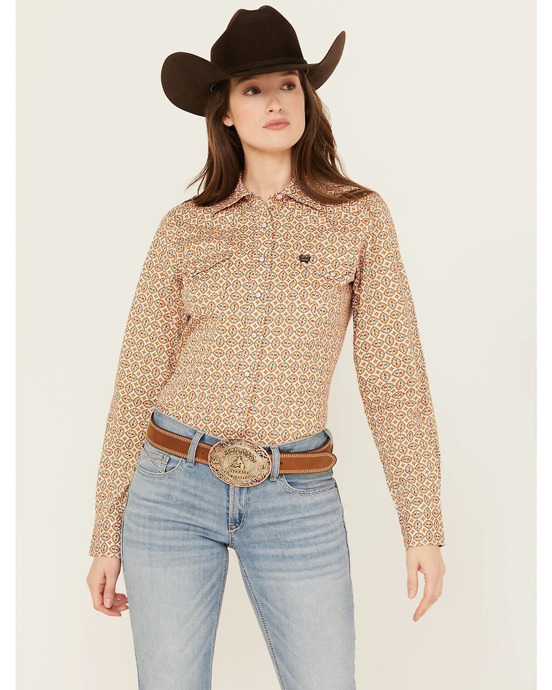 Cinch Women's Geo Print Long Sleeve Snap Western Shirt