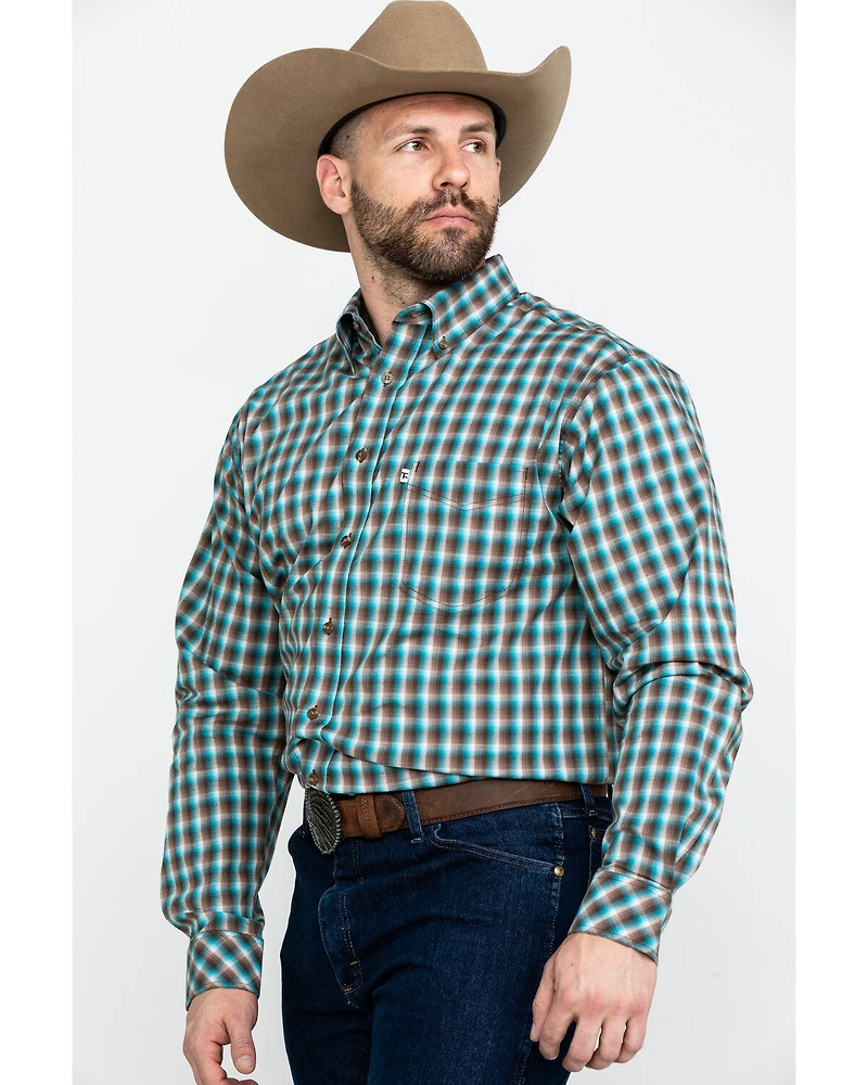 Tuf Cooper Men's Competition Brown Check Plaid Long Sleeve Western Shirt