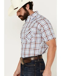 Ely Walker Men's Plaid Print Short Sleeve Pearl Snap Western Shirt