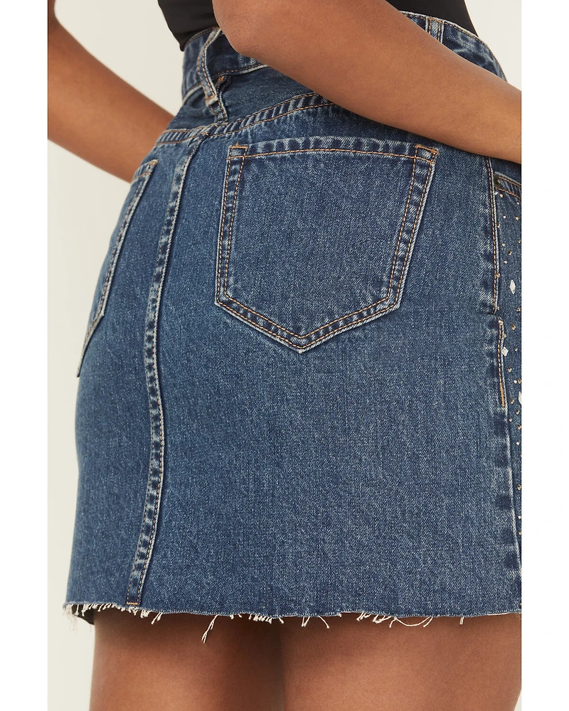 Rock & Roll Denim Women's Medium Wash Embellished Mini Skirt