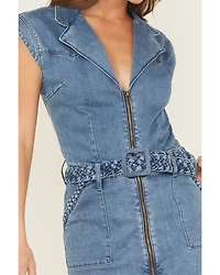 Rock & Roll Denim Women's Medium Wash Braided Short Sleeve Mini Dress