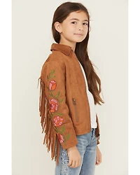 Fornia Girls' Floral Embroidered Fringe Jacket