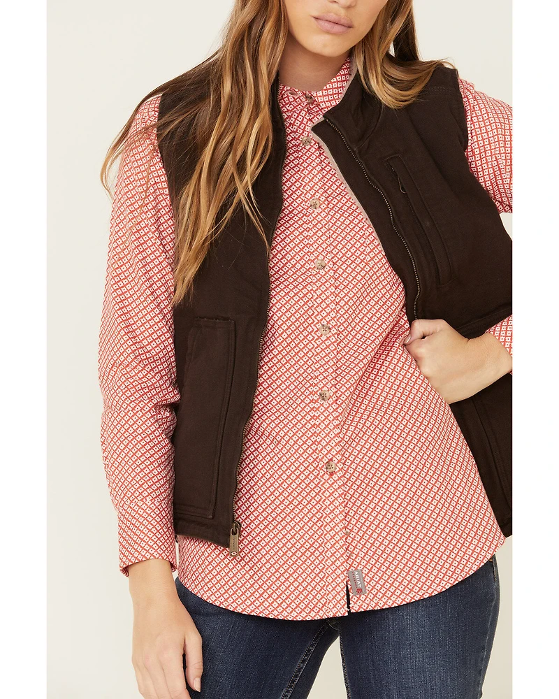 Carhartt Women's Dark Brown Washed Duck Sherpa Lined Vest