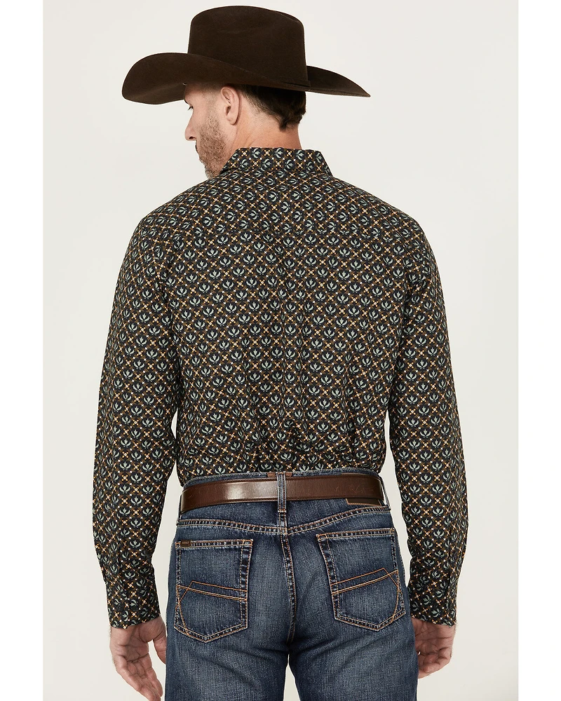 Gibson Men's Fleur de Lis Floral Print Long Sleeve Button-Down Western Shirt
